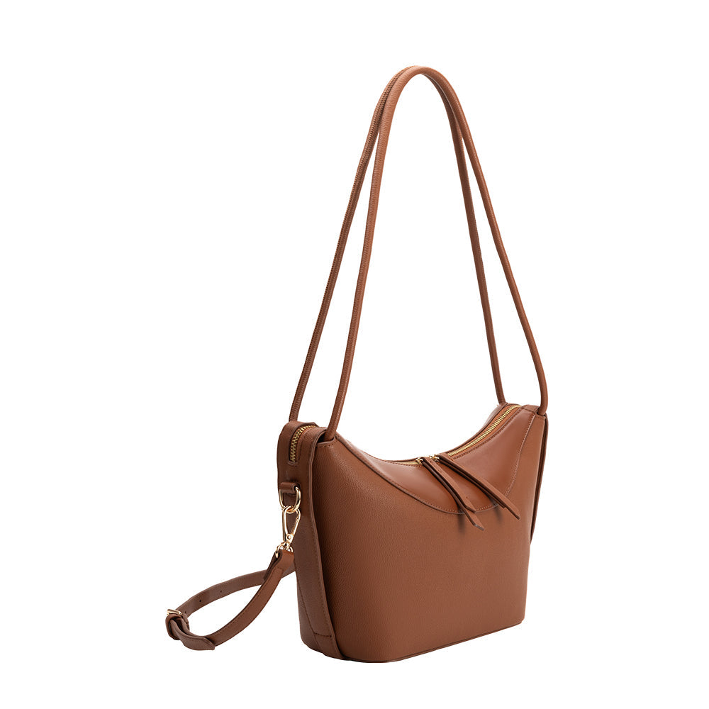 Sac Porté Épaule Grainé Bordure Lisse Cognac Amélie vue du produit 2