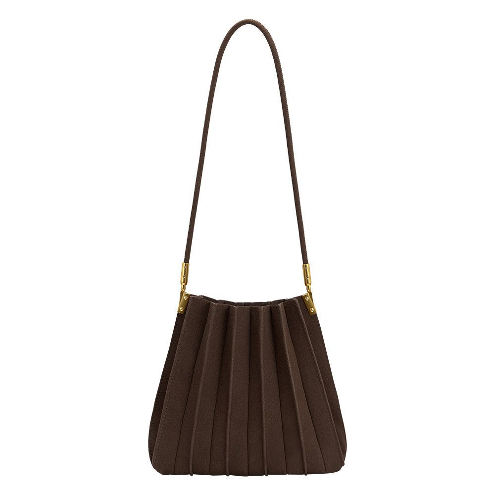Sac Porté Épaule Plissé Suédine Chocolat Rosine vue du produit 3