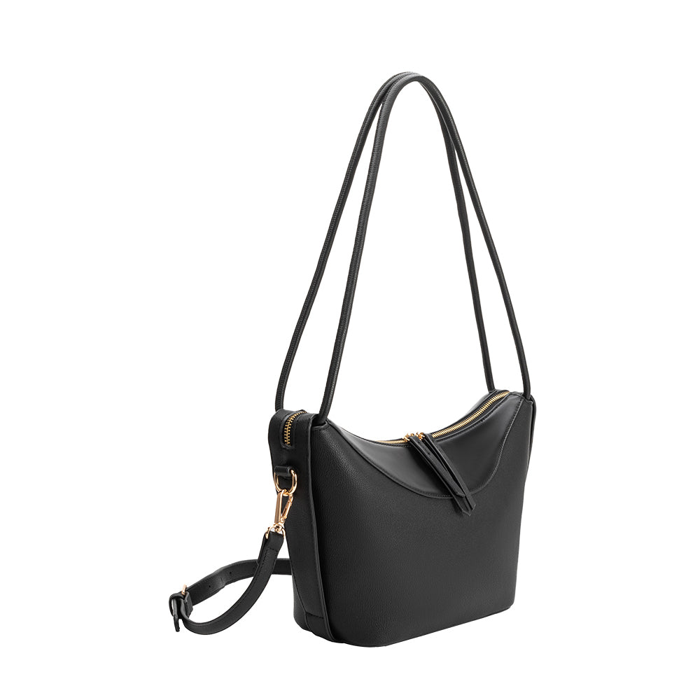 Sac Porté Épaule Grainé Bordure Lisse Noir Léontine vue du produit 2