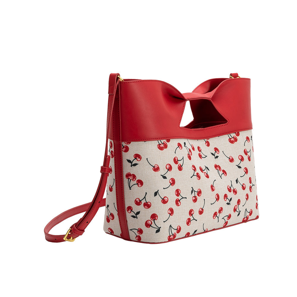 Grand Cabas Toile Imprimée Cerise Rouge Célestine vue du produit 2
