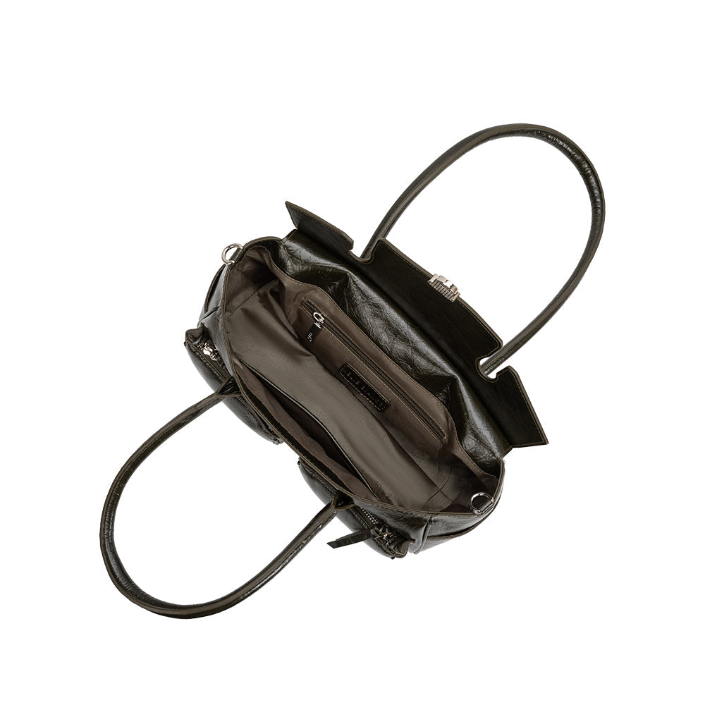 Grand Sac Épaule Froissé Fermoir Poussoir Olive Aurélie vue du produit 4