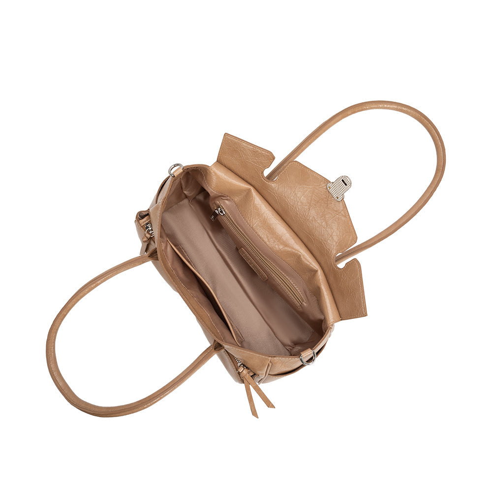 Grand Sac Épaule Froissé Fermoir Poussoir Fauve Armande vue du produit 4
