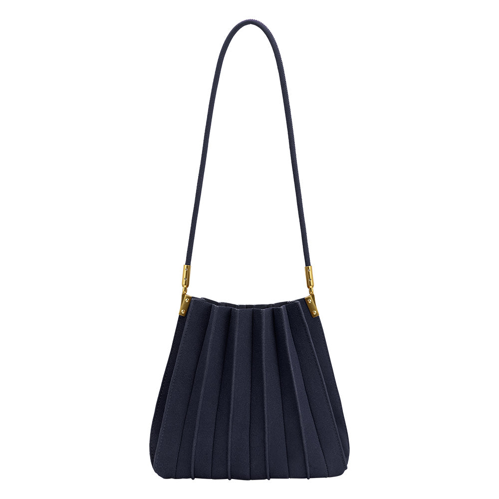 Sac Porté Épaule Plissé Suédine Marine Renée vue du produit 3
