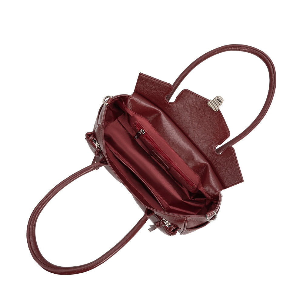 Grand Sac Épaule Froissé Fermoir Poussoir Bordeaux Grâce vue du produit 4