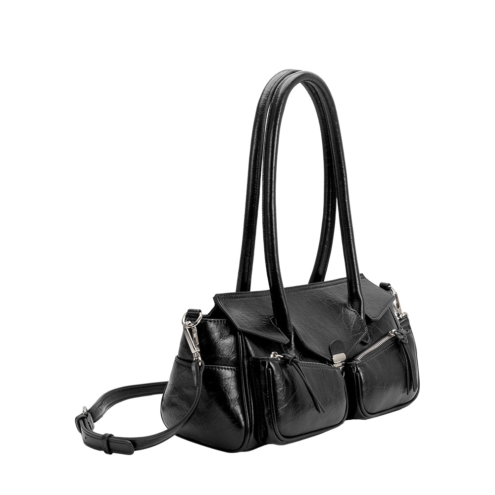 Grand Sac Épaule Froissé Fermoir Poussoir Noir Solange vue du produit 2