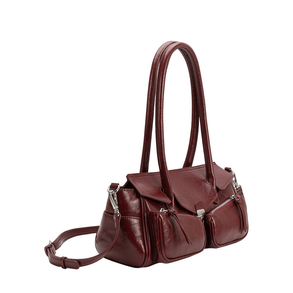 Grand Sac Épaule Froissé Fermoir Poussoir Bordeaux Grâce vue du produit 2