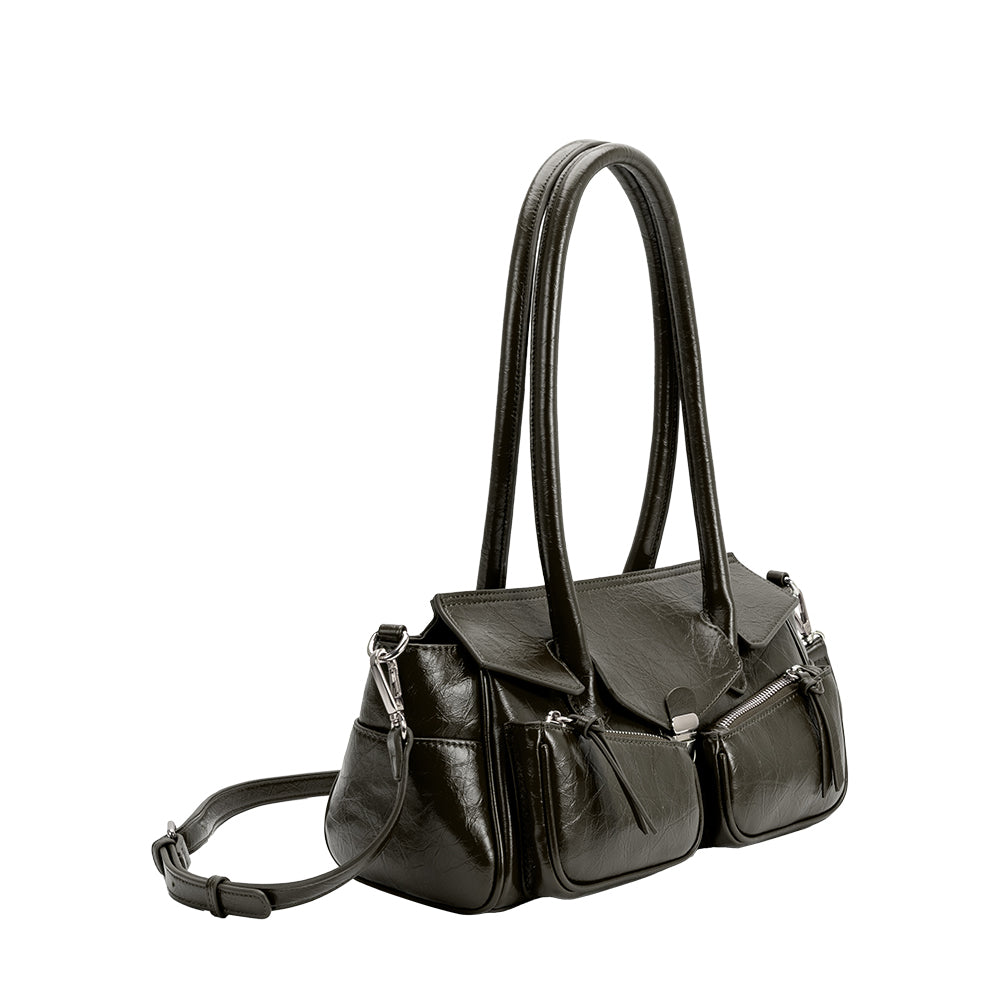Grand Sac Épaule Froissé Fermoir Poussoir Olive Aurélie vue du produit 2
