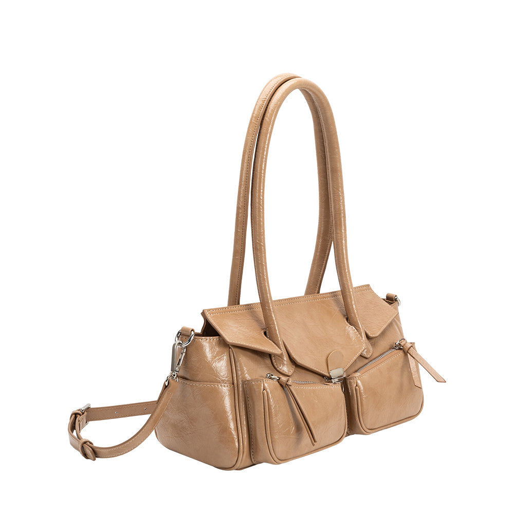 Grand Sac Épaule Froissé Fermoir Poussoir Fauve Armande vue du produit 2