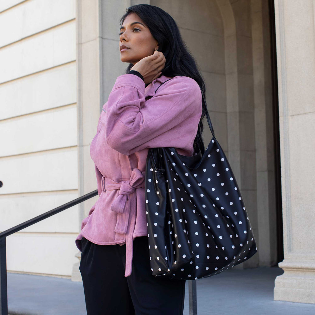 Très Grand Cabas Satin à Pois Noir Perrine vue du produit 9