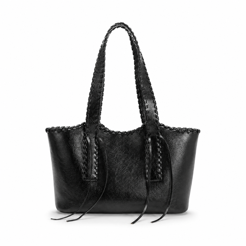 Sac cabas noir surpiqué Joséphine vu de face