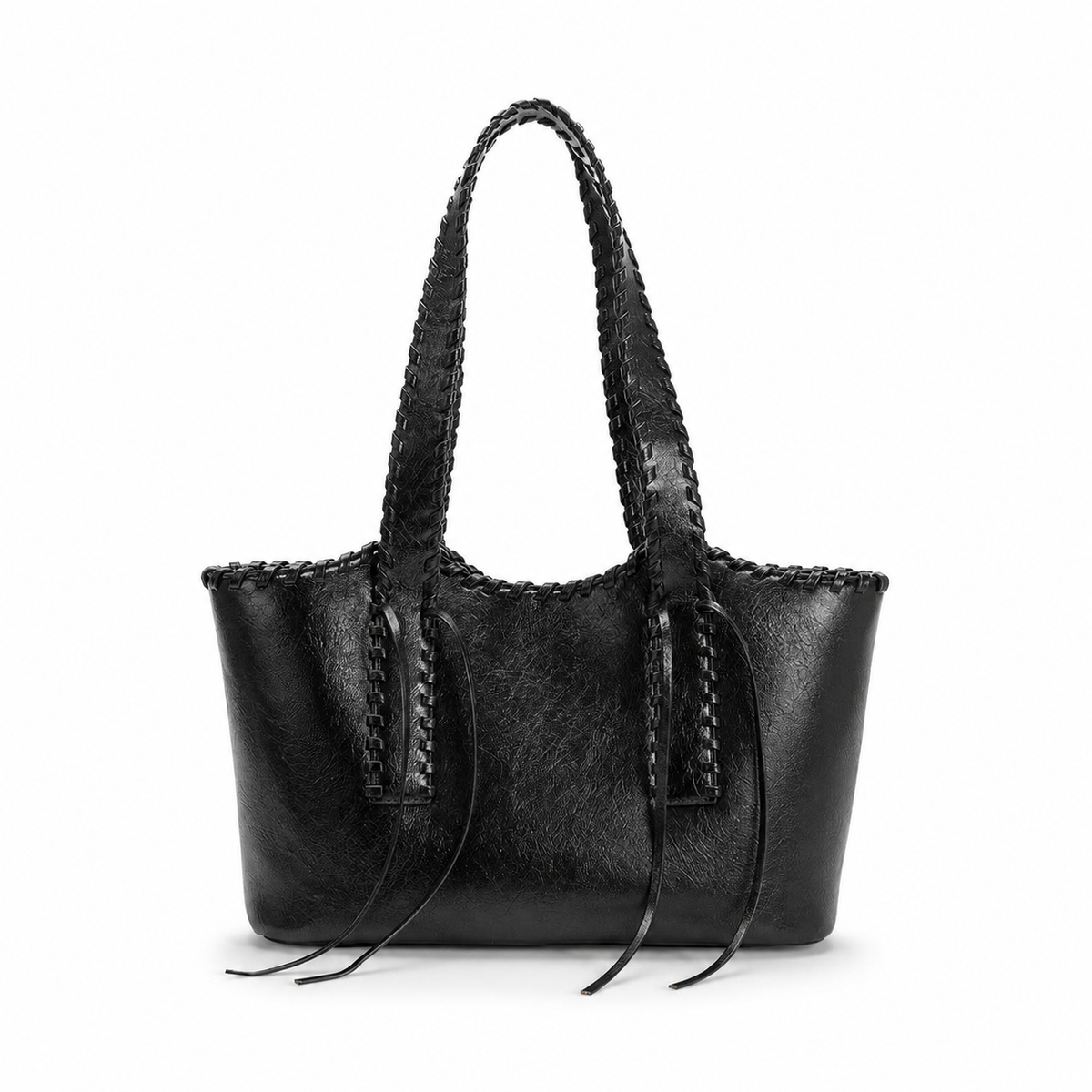 Sac cabas noir surpiqué Joséphine vu de face
