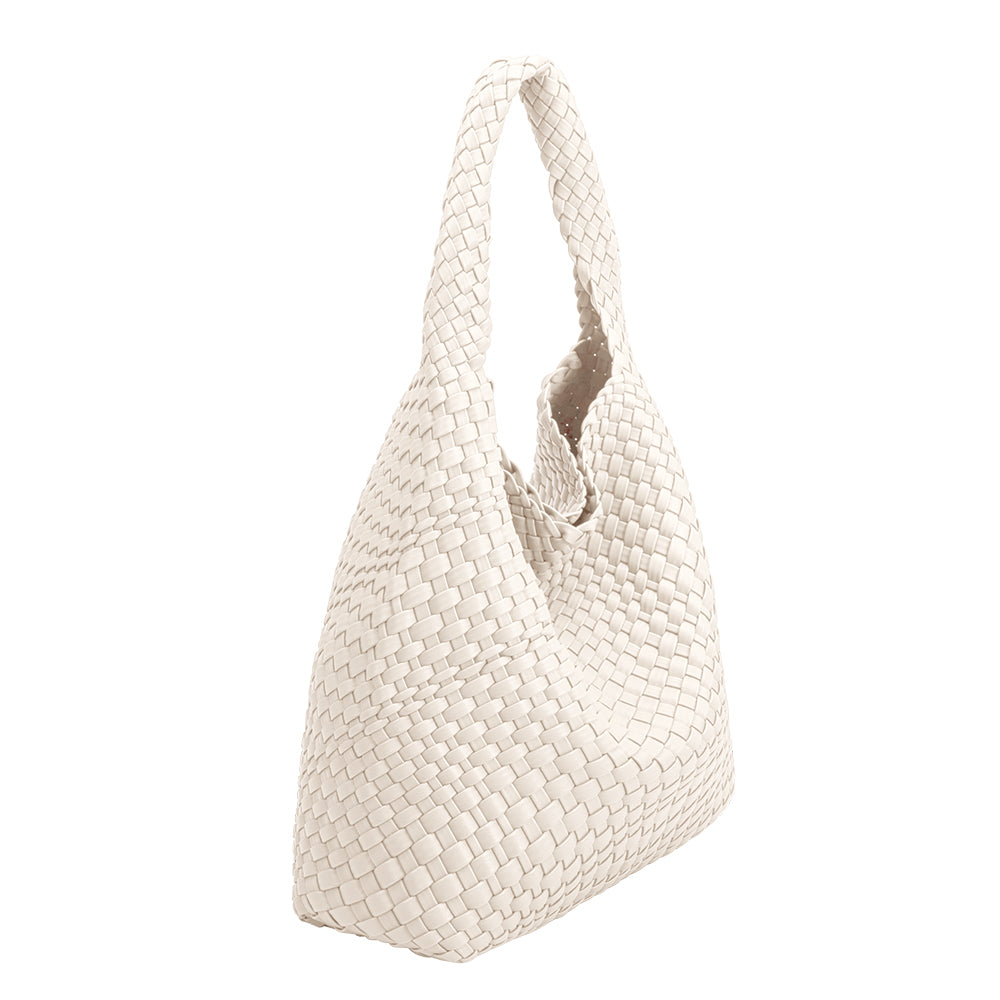 Sac cabas tressé blanc Annette de trois quarts
