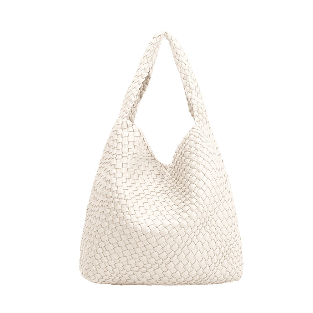Détail du tressage du sac cabas blanc Annette