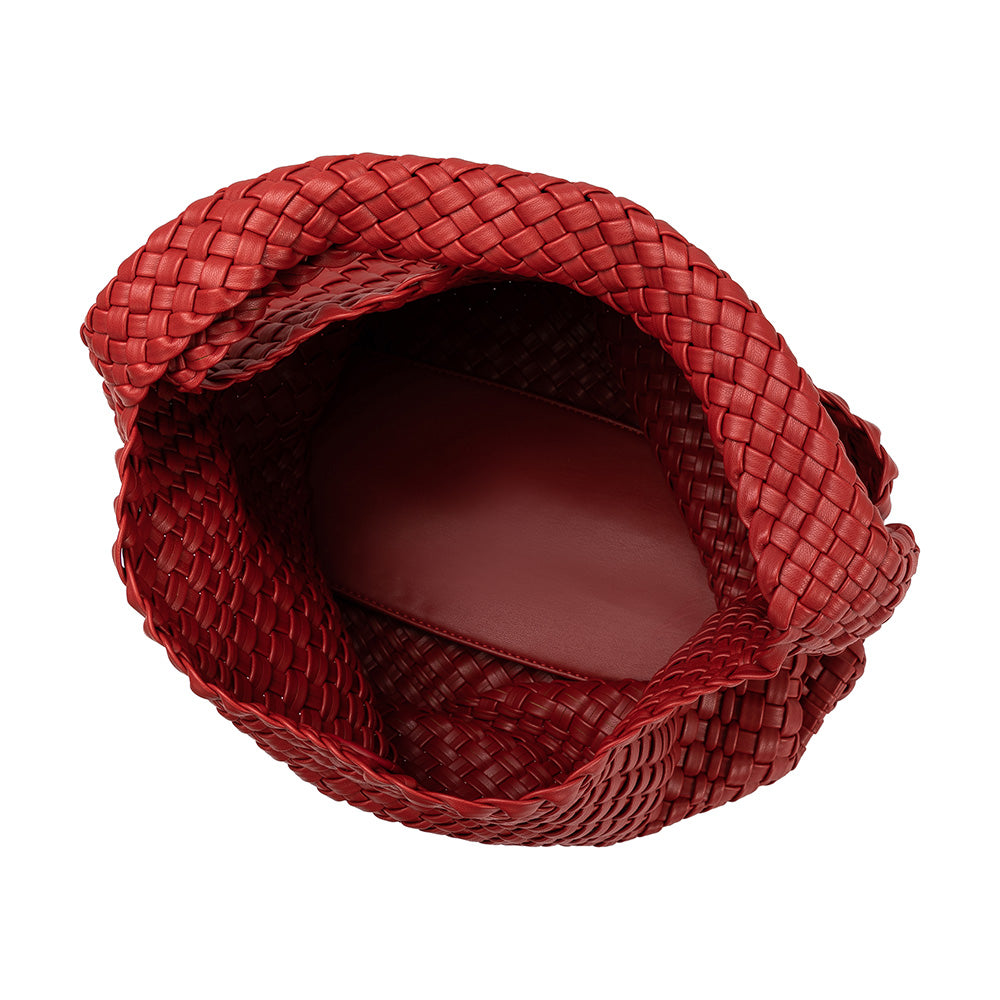 Anses du sac cabas tressé rouge Augustine