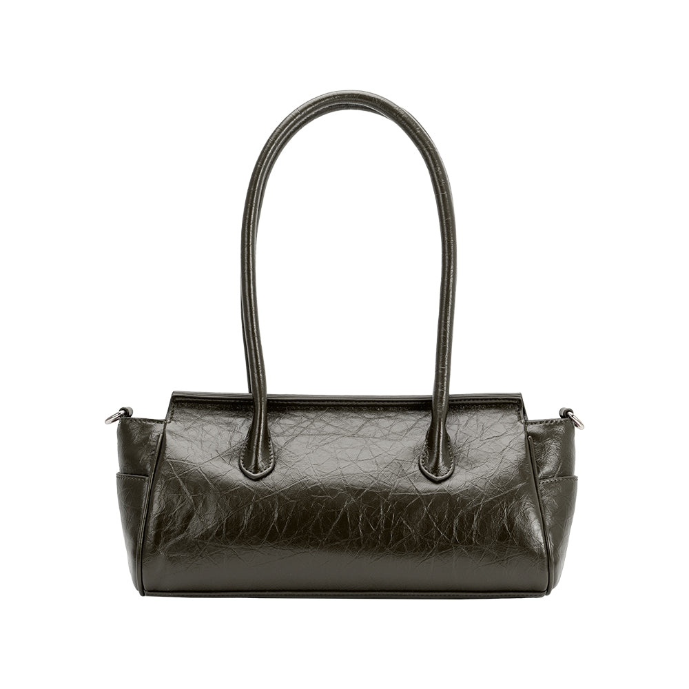 Grand Sac Épaule Froissé Fermoir Poussoir Olive Aurélie vue du produit 3