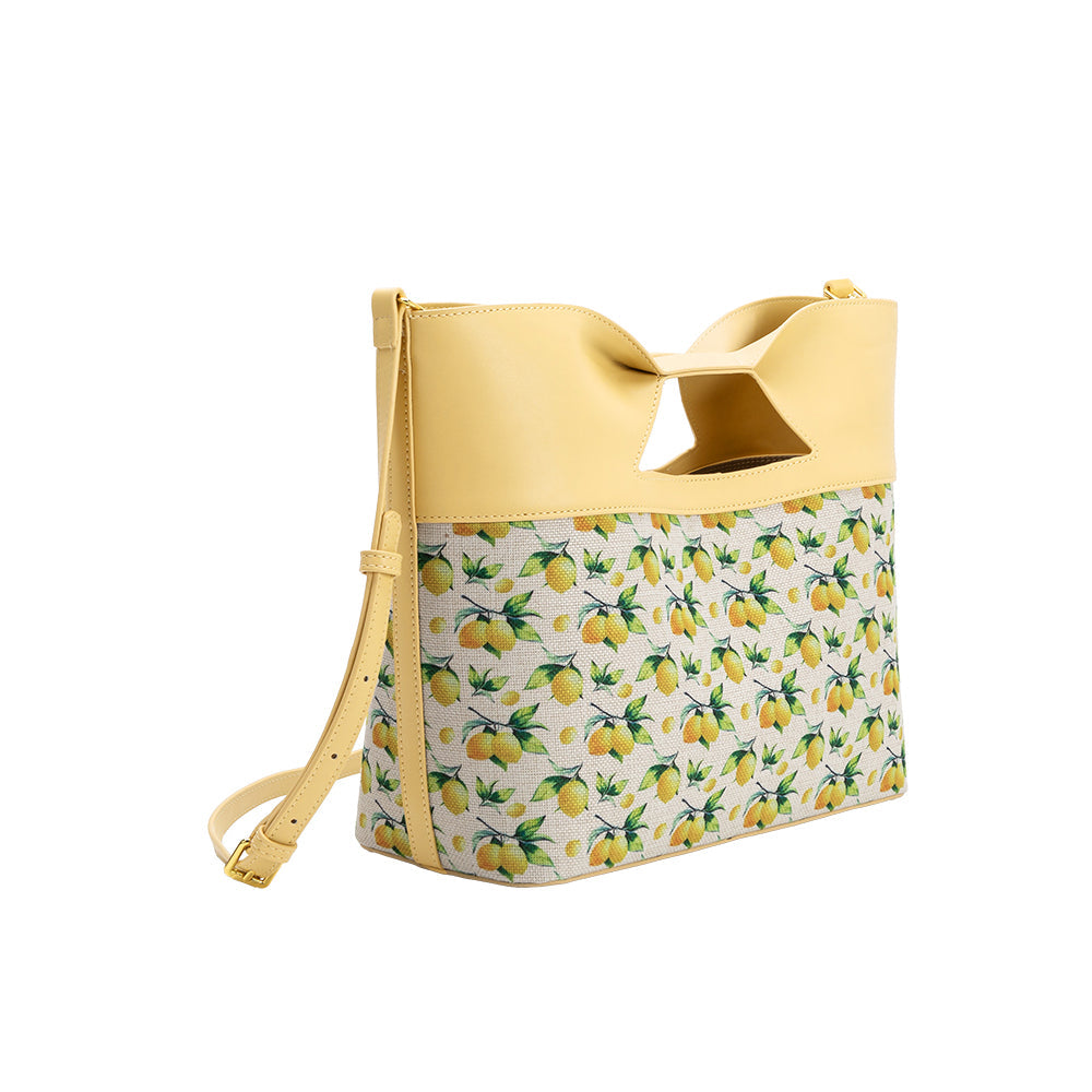 Grand Cabas Toile Imprimée Citron Jaune Rose vue du produit 2