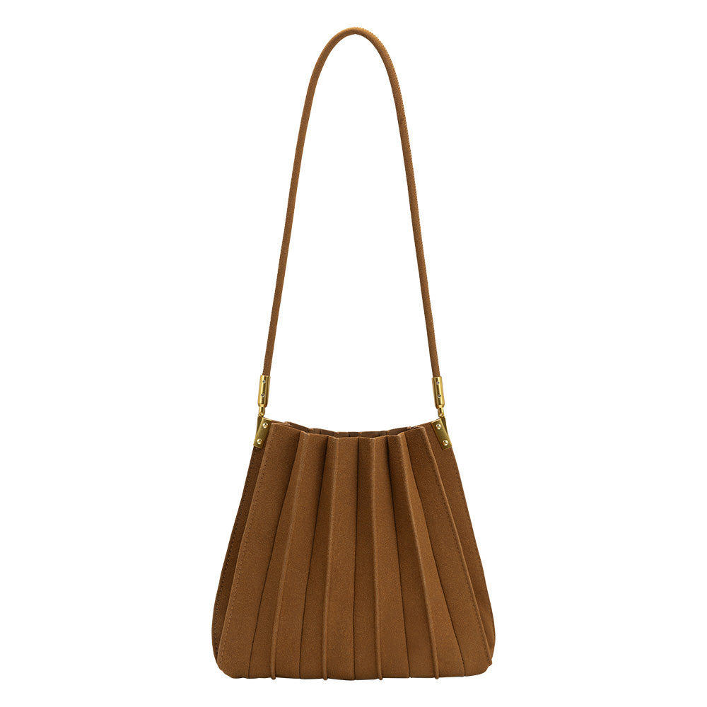 Sac Porté Épaule Plissé Suédine Camel Claire vue du produit 3