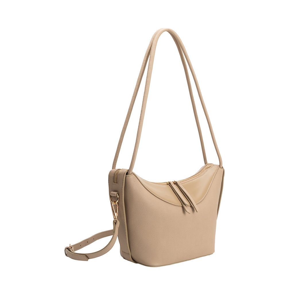 Sac Porté Épaule Grainé Bordure Lisse Grège Lucile vue du produit 2