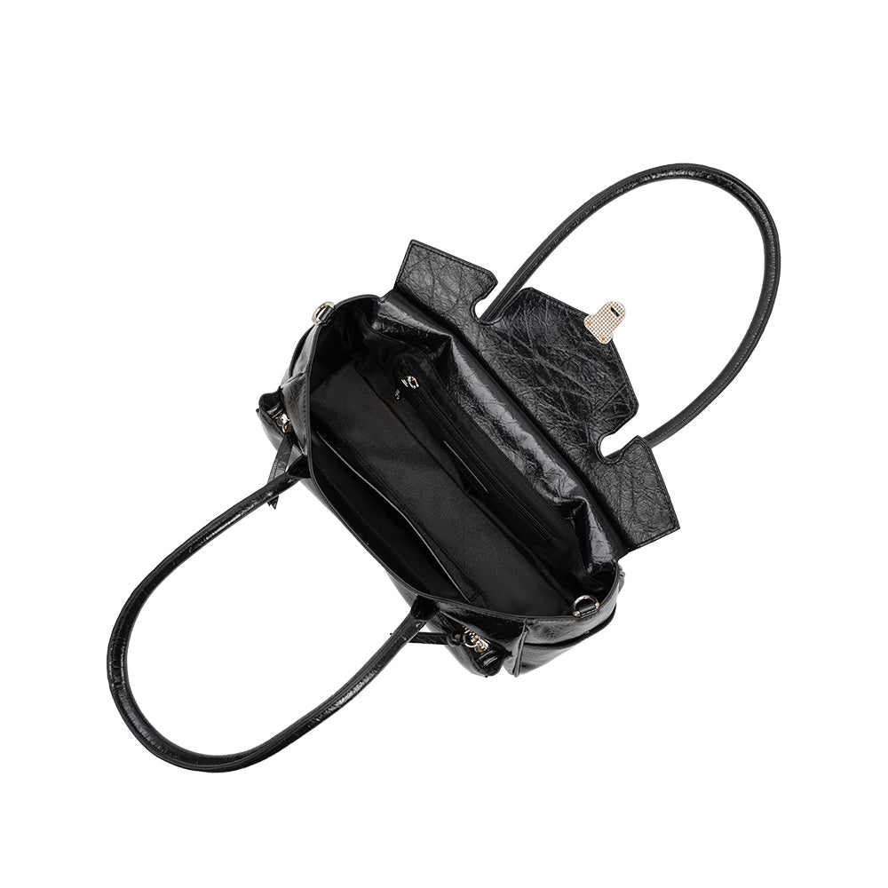 Grand Sac Épaule Froissé Fermoir Poussoir Noir Solange vue du produit 4