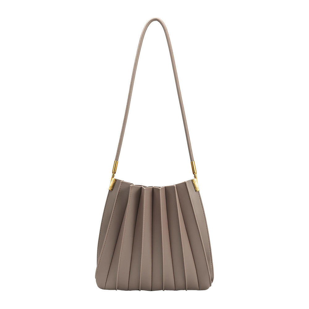 Sac porté épaule plissé taupe Noëlle vu de face