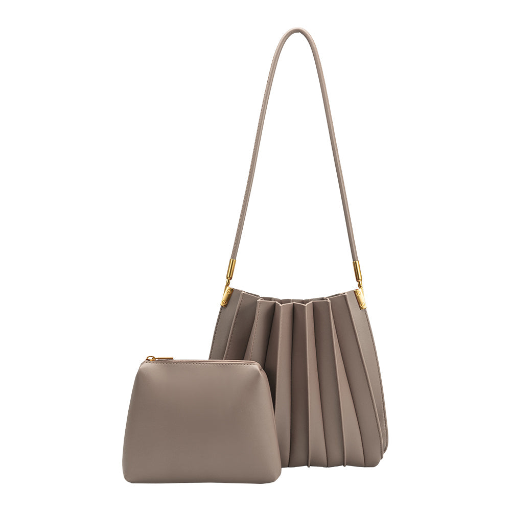 Sac porté épaule plissé taupe Noëlle vu de profil